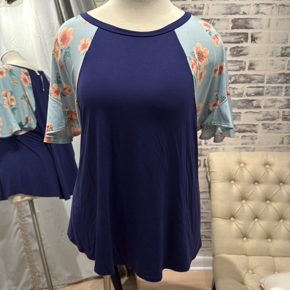Royal blue flutter sleeve top